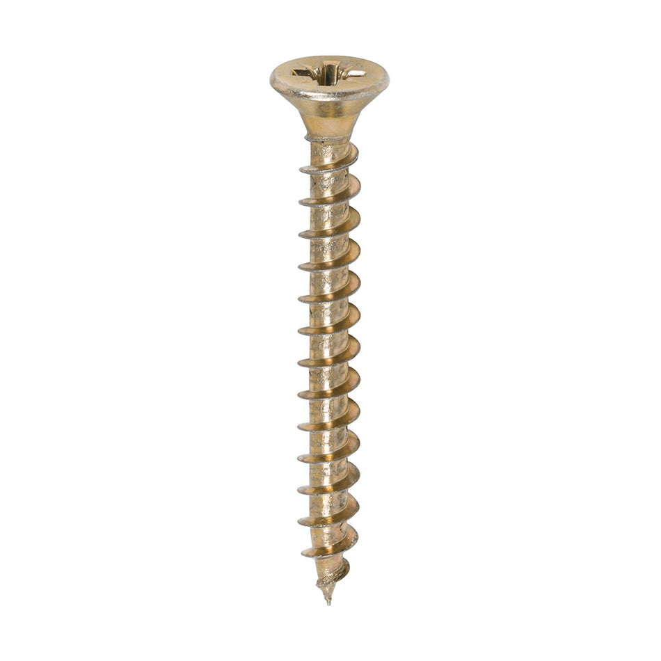 A single thread woodscrew mainly used in various types of timber and man-made boards or into masonry with the use of a plastic plug. 