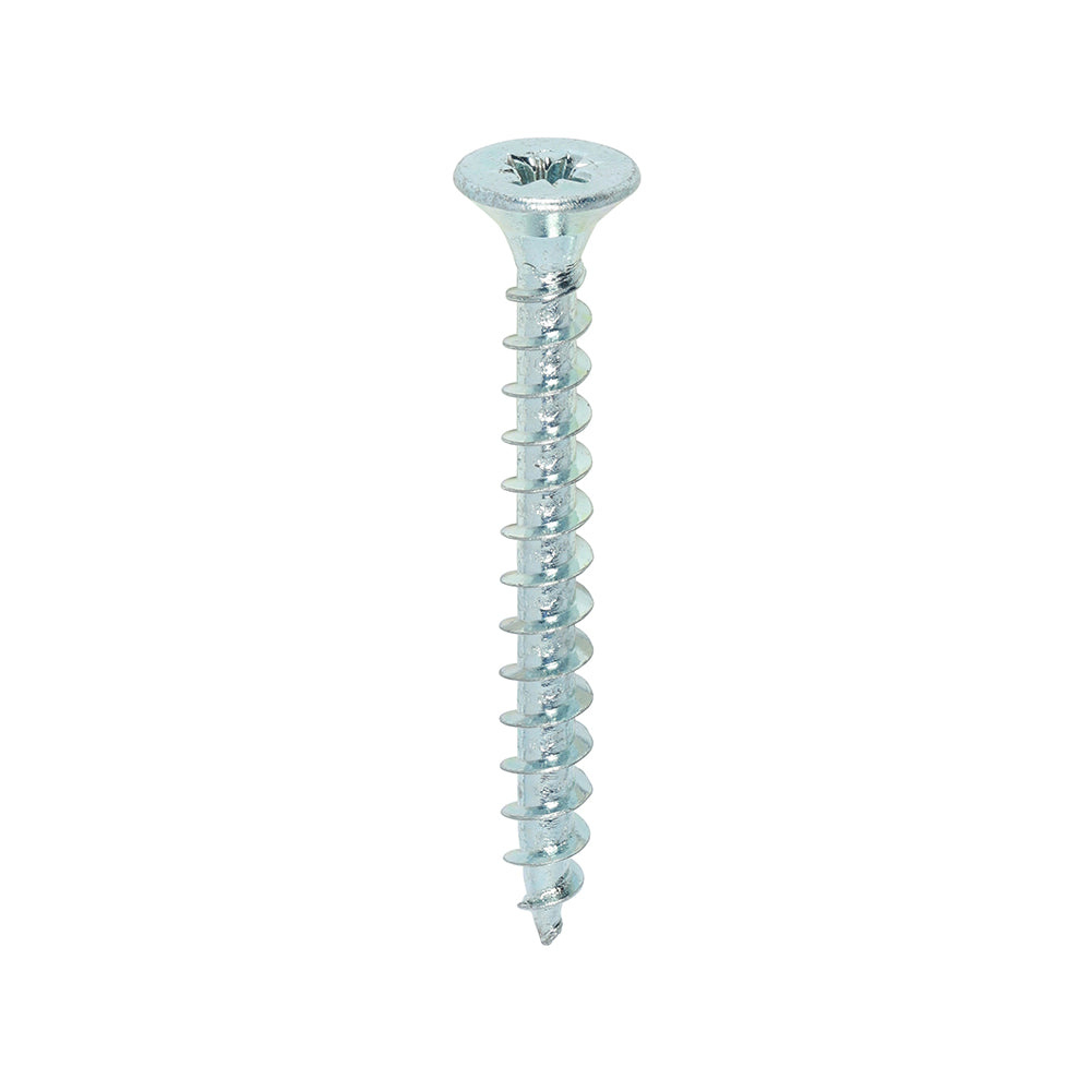 A single thread woodscrew mainly used in various types of timber and man-made boards or into masonry with the use of a plastic plug. 