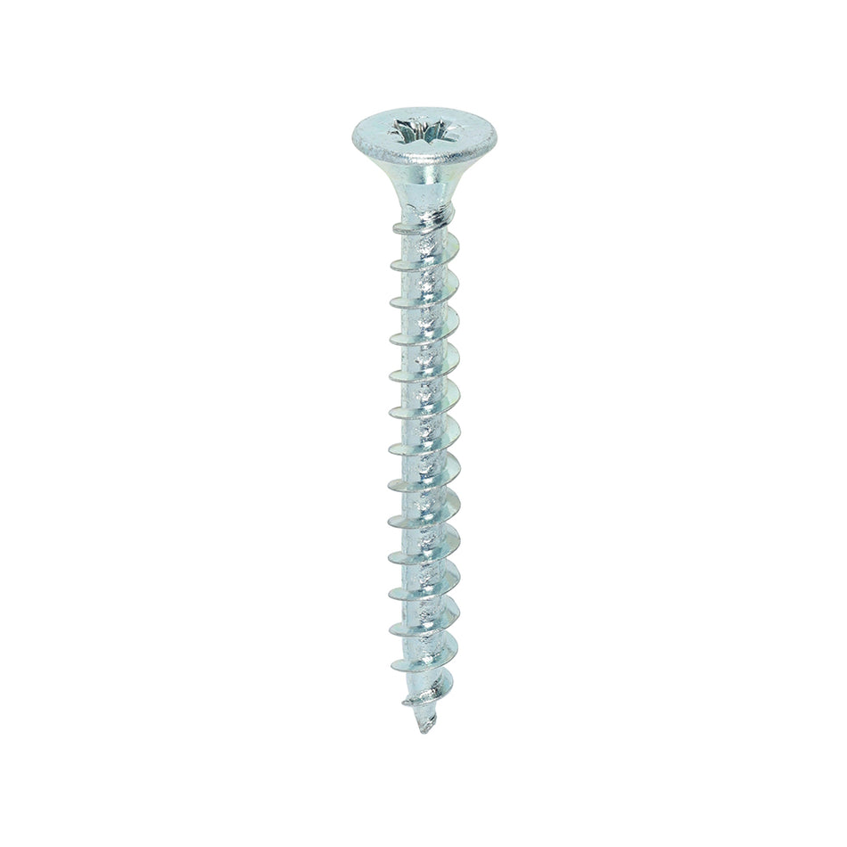 A single thread woodscrew mainly used in various types of timber and man-made boards or into masonry with the use of a plastic plug. 