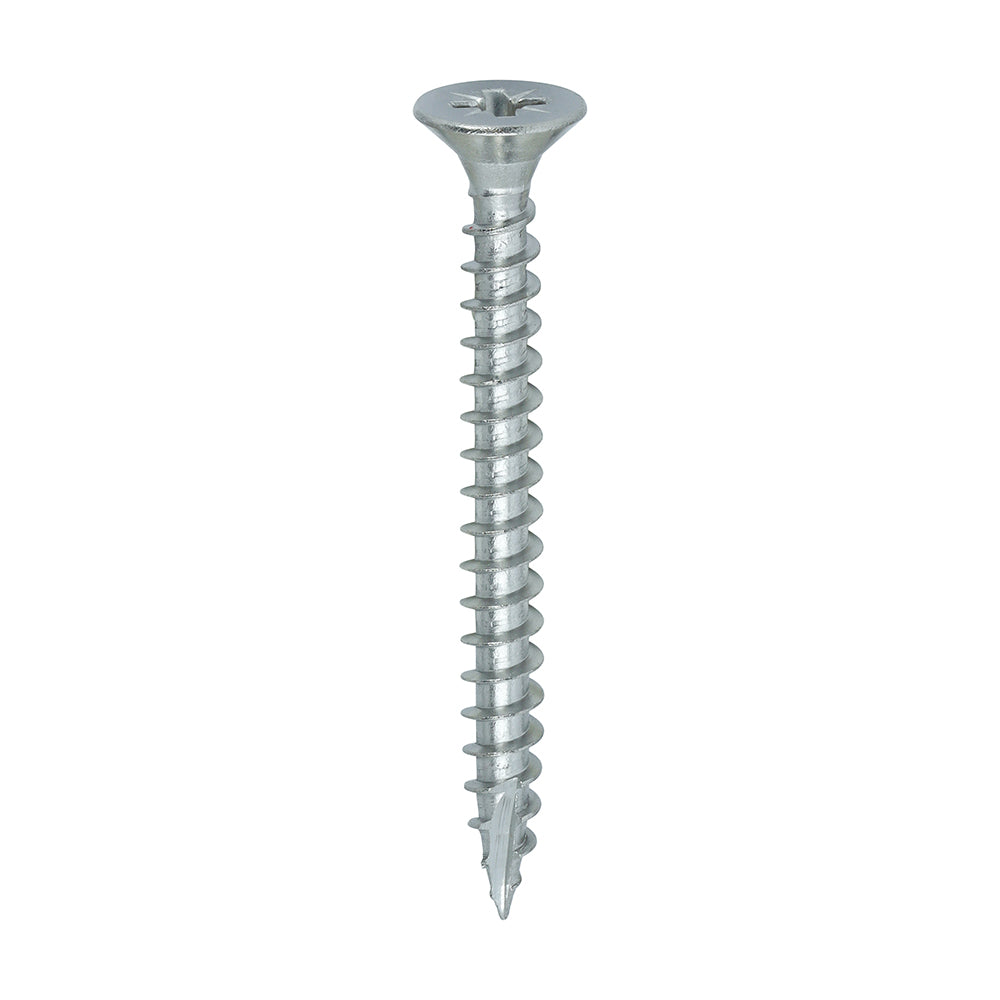 All the features and superior performance of the Classic Multi-Purpose Screw manufactured from marine grade A4 Stainless Steel. 
Ideal for coastal and highly corrosive environments when fixing to softwoods, hardwood (pre-drilled), chipboard, MDF and plastic. 
Stainless steel must be used where there is corrosive environment and/or the base material has inherent corrosive characteristics e.g. Green Oak.
