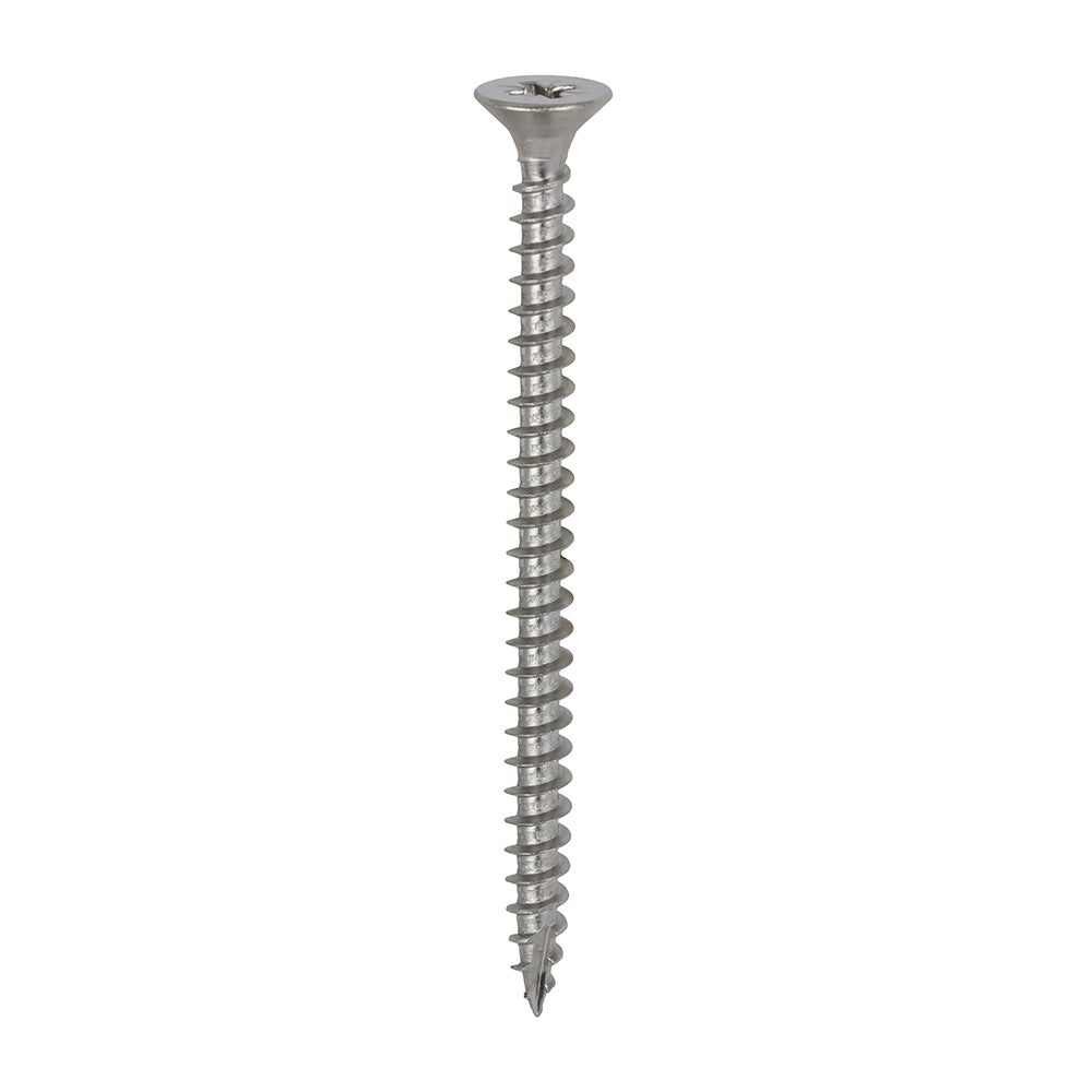 All the features and superior performance of the Classic Multi-Purpose Screw manufactured from marine grade A4 Stainless Steel. 
Ideal for coastal and highly corrosive environments when fixing to softwoods, hardwood (pre-drilled), chipboard, MDF and plastic. 
Stainless steel must be used where there is corrosive environment and/or the base material has inherent corrosive characteristics e.g. Green Oak.
