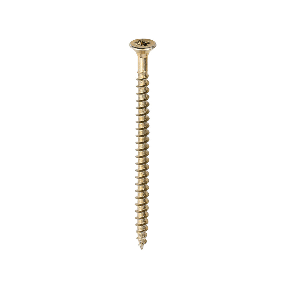 A single thread woodscrew mainly used in various types of timber and man-made boards or or into masonry with the use of a plastic plug.