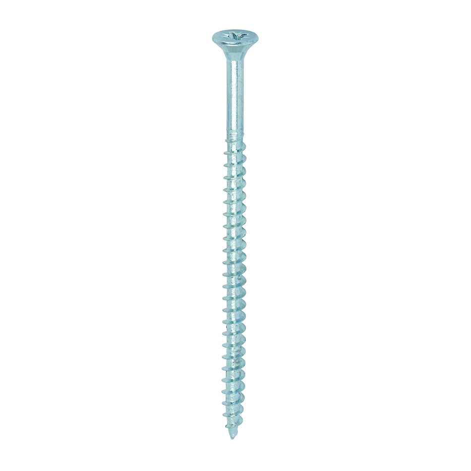 A single thread woodscrew mainly used in various types of timber and man-made boards or or into masonry with the use of a plastic plug.