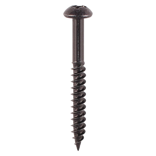 A twin-threaded woodscrew with a black organic finish designed to be used with a black ironmongery. NOTE: Partially threaded.