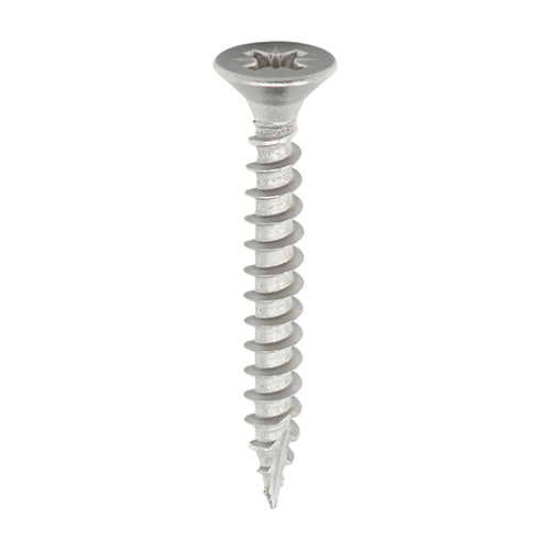 All the features and superior performance of the Classic Multi-Purpose Screw manufactured from A2 Stainless Steel. Ideal where ultimate corrosion resistance is required when fixing to softwoods, hardwood (pre-drilled), chipboard, MDF and plastic. Stainless steel must be used where there is corrosive environment and/or the base material has inherent corrosive characteristics e.g. Green Oak.