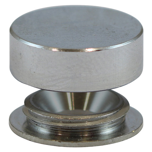 Two piece solid brass screw caps for aesthetic covering of countersunk screw heads. Used when installing mirrors, glass panels, acrylic poster holders and signs.