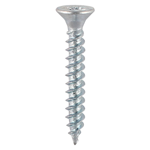 A traditional twin-thread woodscrew with single lead start for a fast installation. Mainly used in soft timber applications or masonry with a plastic plug. 