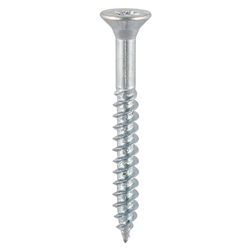 A traditional twin-thread woodscrew with single lead start for a fast installation. Mainly used in soft timber applications or masonry with a plastic plug. NOTE: Partially threaded. 