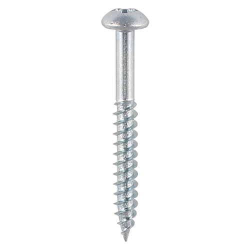 A traditional twin-thread woodscrew with single lead start for a fast installation. Roundhead screw used for clamping to flat surfaces or to achieve a high aesthetic finish. NOTE: Partially threaded. 