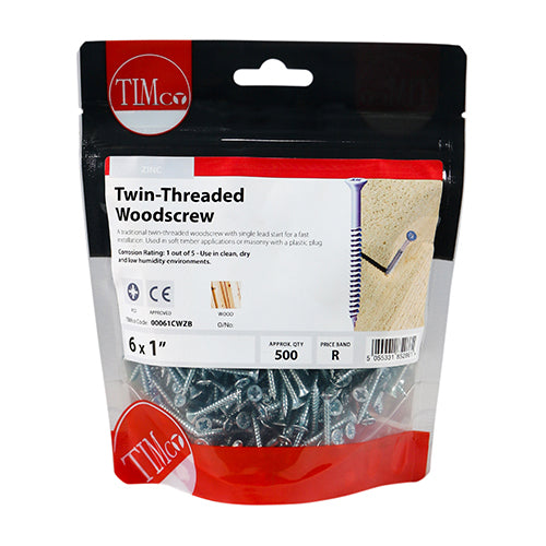 A traditional twin-thread woodscrew with single lead start for a fast installation. Mainly used in soft timber applications or masonry with a plastic plug. 