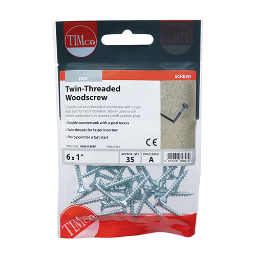 A traditional twin-thread woodscrew with single lead start for a fast installation. Mainly used in soft timber applications or masonry with a plastic plug. 