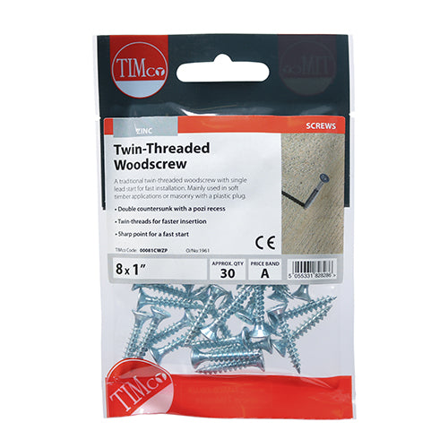 A traditional twin-thread woodscrew with single lead start for a fast installation. Mainly used in soft timber applications or masonry with a plastic plug. 