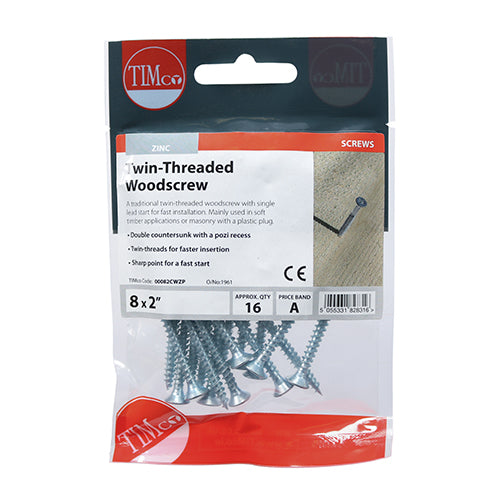 A traditional twin-thread woodscrew with single lead start for a fast installation. Mainly used in soft timber applications or masonry with a plastic plug. NOTE: Partially threaded. 