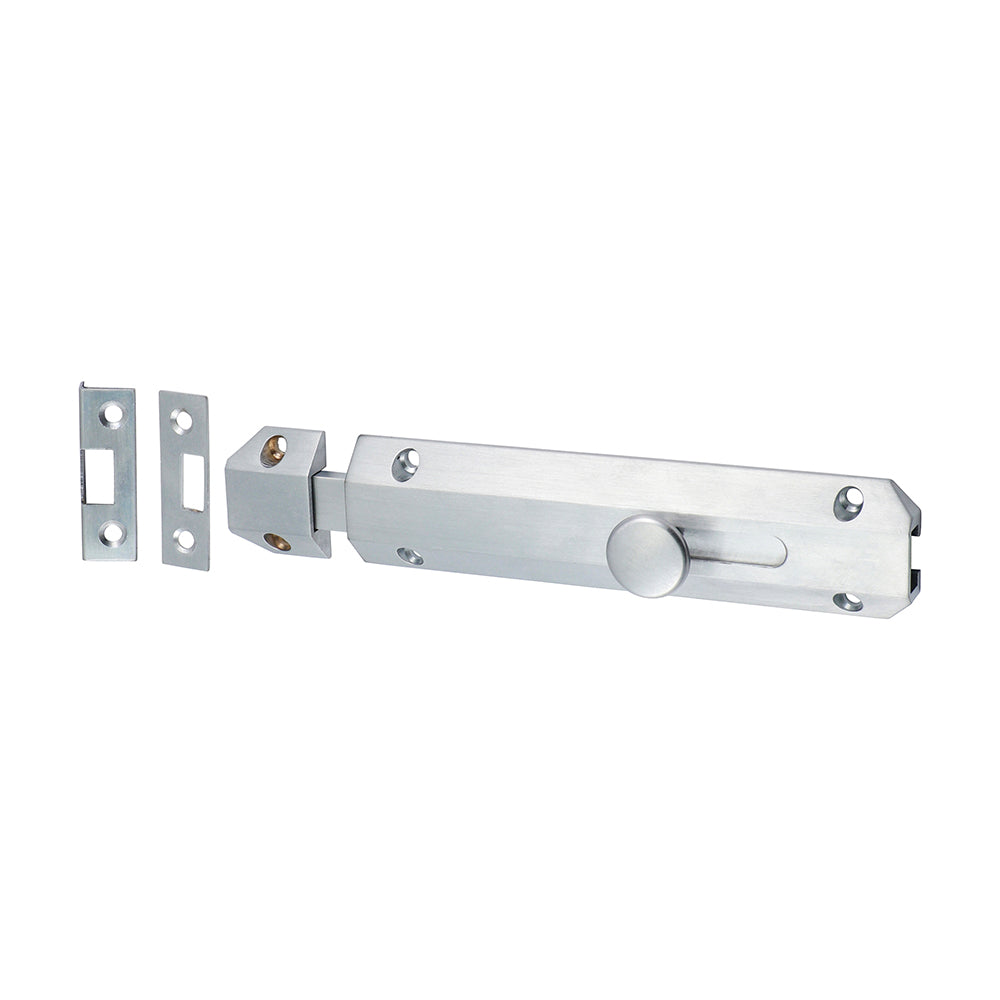 A high quality designer bolt commonly used for securing french doors. The bolt comes supplied with all three keeps required for flush and recessed mounted doors.