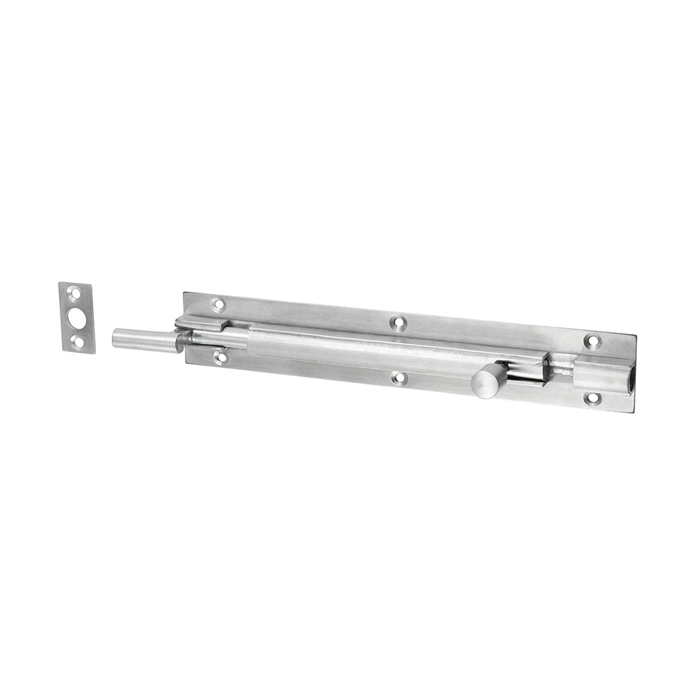 Necked barrel bolts are used for securing recessed fitted doors in a closed position.