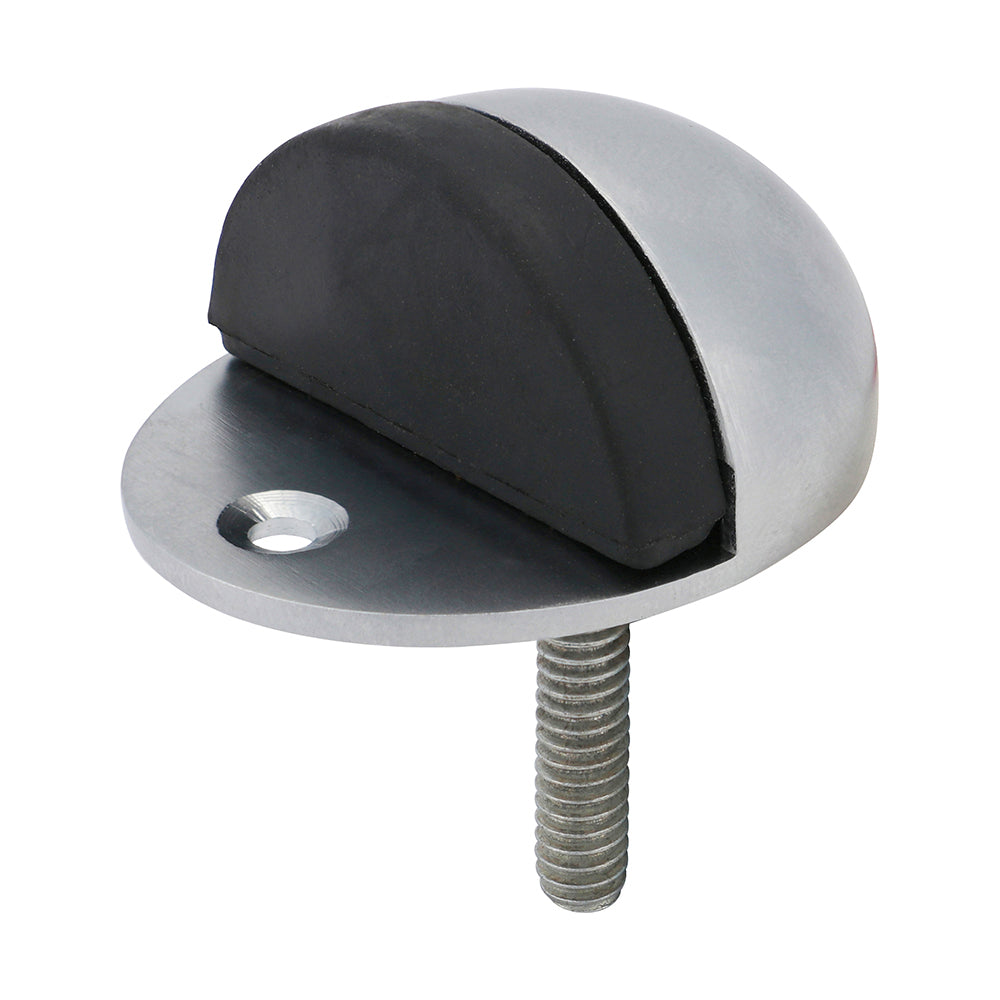 This door stop is floor mounted  and can be mounted at any point of the door opening. A rubber buffer prevents damage to doors. Finished with high quality plated finishes to add a decorative feature.