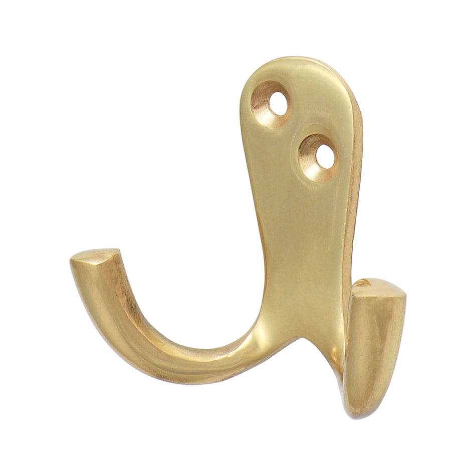 Commonly fitted to doors or walls for hanging hats, coats or bath robes. 