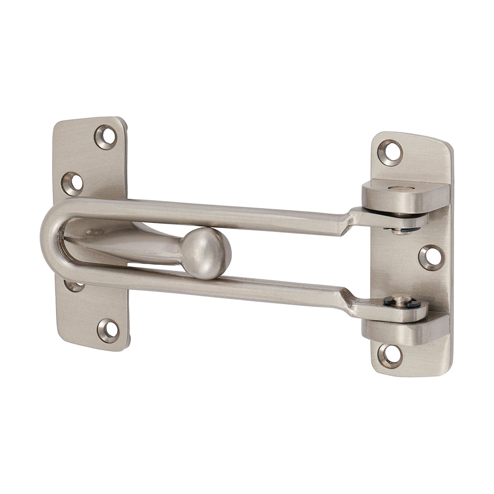 When engaged door restrictors reduce the opening of the door enabling the occupant to identify and speak to the caller before the door is released and restrain against a forced attack. They are easier to operate and quieter than a standard door chain.