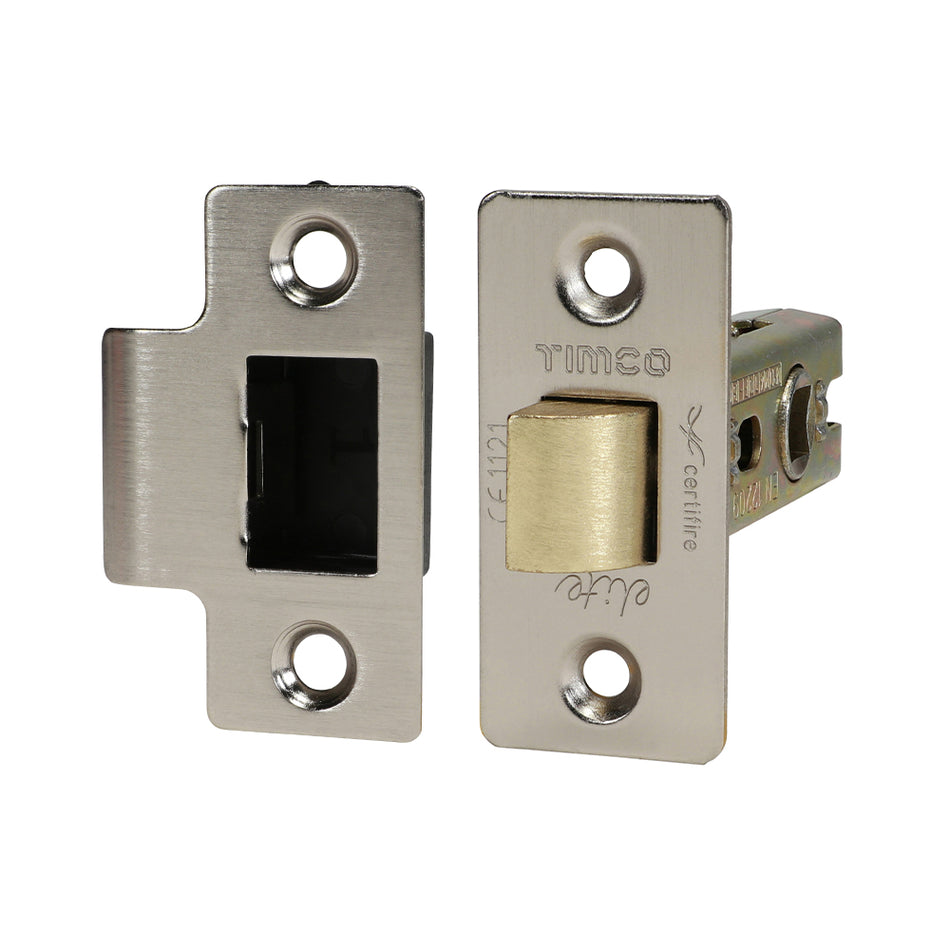 A medium duty tubular latch suitable for use in domestic and commercial applications. The latch should be used with sprung door furniture.