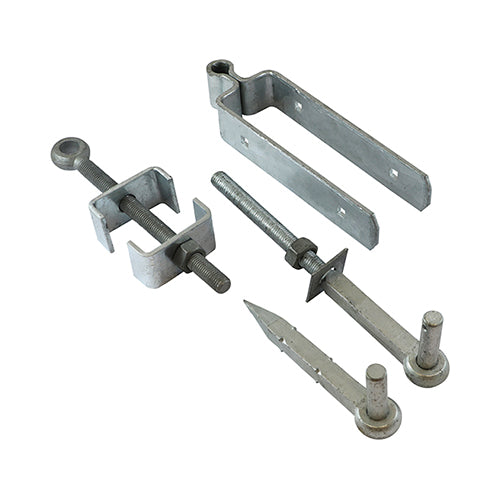 Ideal for use on fieldgates and driveway gates that are to be hung on timber posts. The hinge set provides exceptional support to the gate as the top band wraps around the gate and are fixed with cup square bolts to firmly secure in place. The bottom fitting clamps around the heel of the gate and is adjustable to allow for easy gate alignment after fitting. This is particularly useful when hanging pairs of gates. ?Depending on the weight distrib