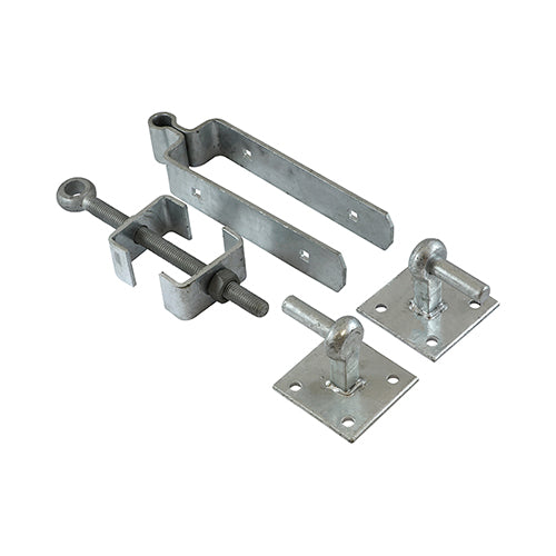 Ideal for use on fieldgates and driveway gates that are to be hung on timber, concrete or masonry posts. The hinge set provides exceptional support to the gate as the top band wraps around the gate and are fixed with cup square bolts to firmly secure in place. The bottom fitting clamps around the heel of the gate and is adjustable to allow for easy gate alignment after fitting. This is particularly useful when hanging pairs of gates. ?Depending 