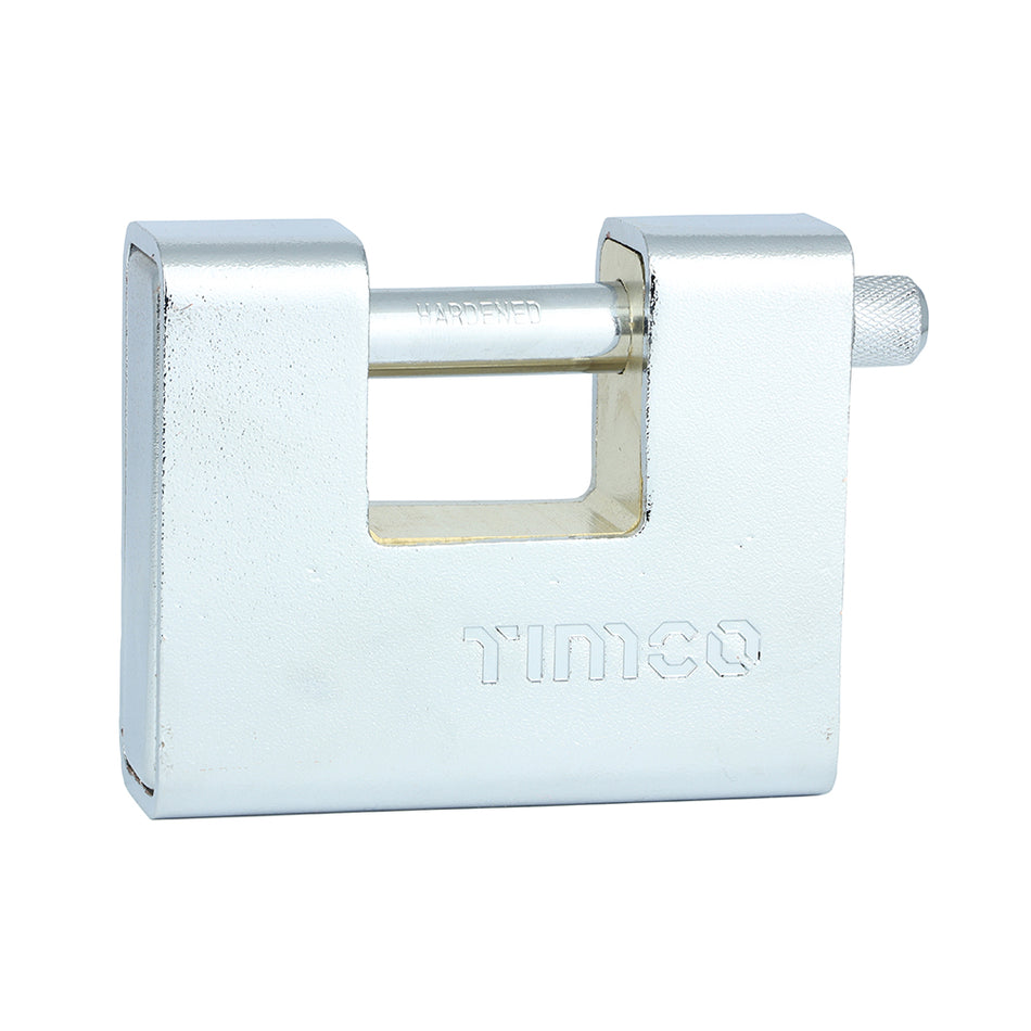 A durable, medium to high security padlock used for securing chain, shuttering and catches where there is a risk of cropping or hacksaw attacks. 