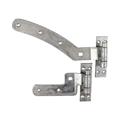 Curved rail hinge sets are ideal for flush mounted fully framed gates with a curved top ledge. Depending on the weight distribution of the gate, the top or bottom pin can be mounted upside down to prevent unwanted removal of the gate. Fixings included. 