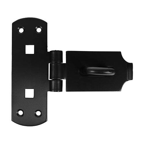 A high security, heavy duty hasp and staple for sheds, gates and doors in heavy domestic, commercial and agricultural applications. The vertical pattern fixing plate makes this ideal for fitting to a narrow stile door or frame. Bolt fixed for additional security. Fixings not included.  