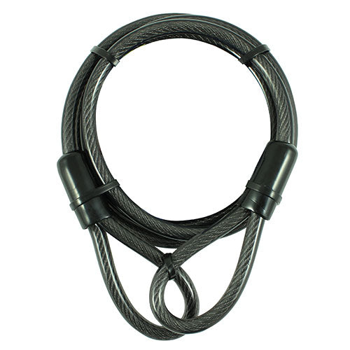 A weather resistant, braided steel security cable for increased strength and flexibility. Protective vinyl coating to enhance corrosion resistance and scratch prevention. Ideal for securing gates, site machinery, ladders and bicycles. 