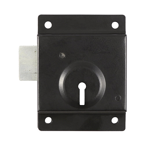 A low security lock commonly fitted to shed and green house doors which is surface mounted for quick and easy installation. The lock bolt engages on or into the door frame and does not require a keep. Fixings not included. 