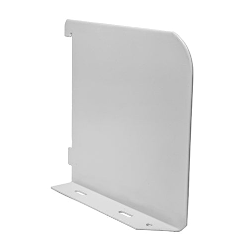 Shelf ends are made from sheet metal and are designed to clip directly into the wall upright. They provide additional support and a barrier to prevent items from falling from the shelf end. The shelf end can be fixed to the underside of the shelf for added support.