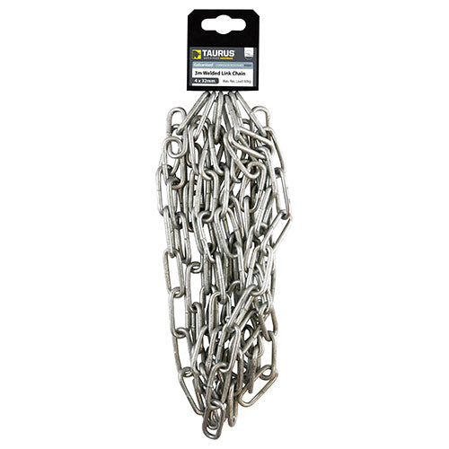 Welded link chain is ideal for securing farm gates and machinery among a variety of other uses. Not suitable for overhead lifting, load binding or towing.