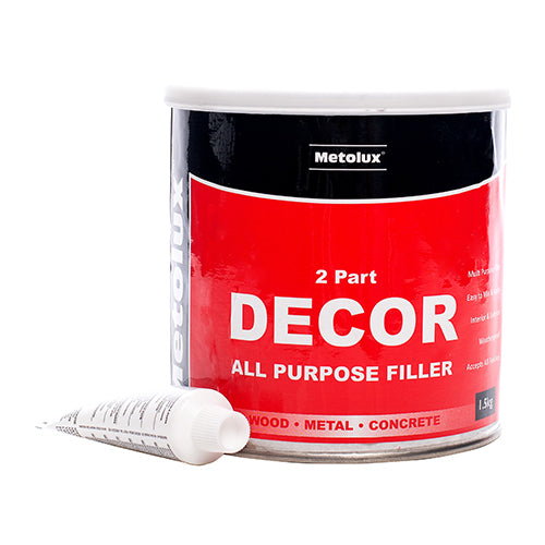 Metolux 2 Part Universal Decor Filler is a fast hardening two-component polyester filling paste for the repairing of holes and surface imperfections in a wide range of materials including wood, metal, concrete, plaster and fibreglass.