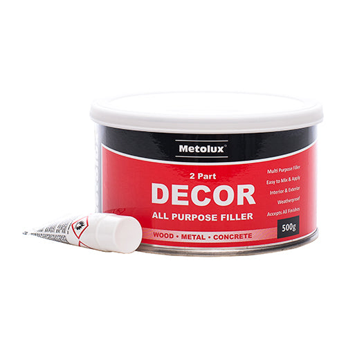 Metolux 2 Part Universal Decor Filler is a fast hardening two-component polyester filling paste for the repairing of holes and surface imperfections in a wide range of materials including wood, metal, concrete, plaster and fibreglass.