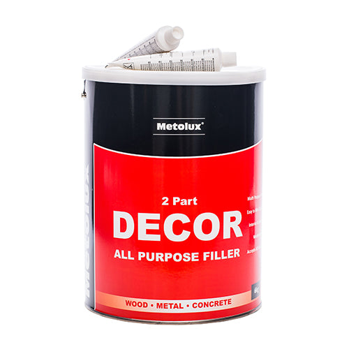 Metolux 2 Part Universal Decor Filler is a fast hardening two-component polyester filling paste for the repairing of holes and surface imperfections in a wide range of materials including wood, metal, concrete, plaster and fibreglass.