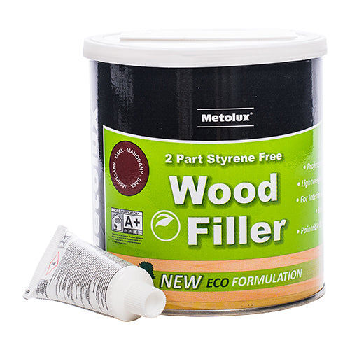 Metolux 2 Part Styrene Free Wood Filler is a two-part high strength polyester wood filler. It provides a strong high quality repair to wood imperfections. Supplied in pre-coloured blends to match your wood type. The weatherproof formulation is ideal for internal and external applications with additives to help flex with the natural movement of timber. 