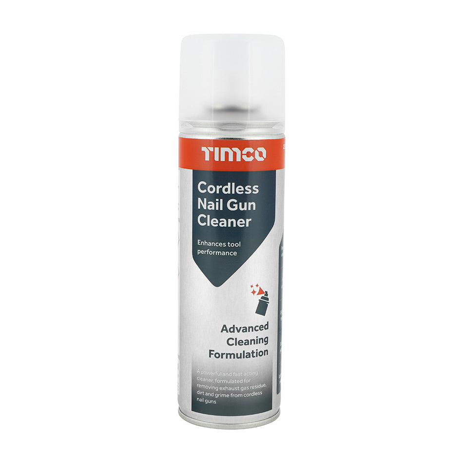 A powerful and fast acting cleaner, formulated for removing exhaust gas residue, dirt and grime from cordless nail guns.  Regular use enhances the performance and extends the life of the powertool.  Suitable for use on most leading brands of cordless nailing tools.