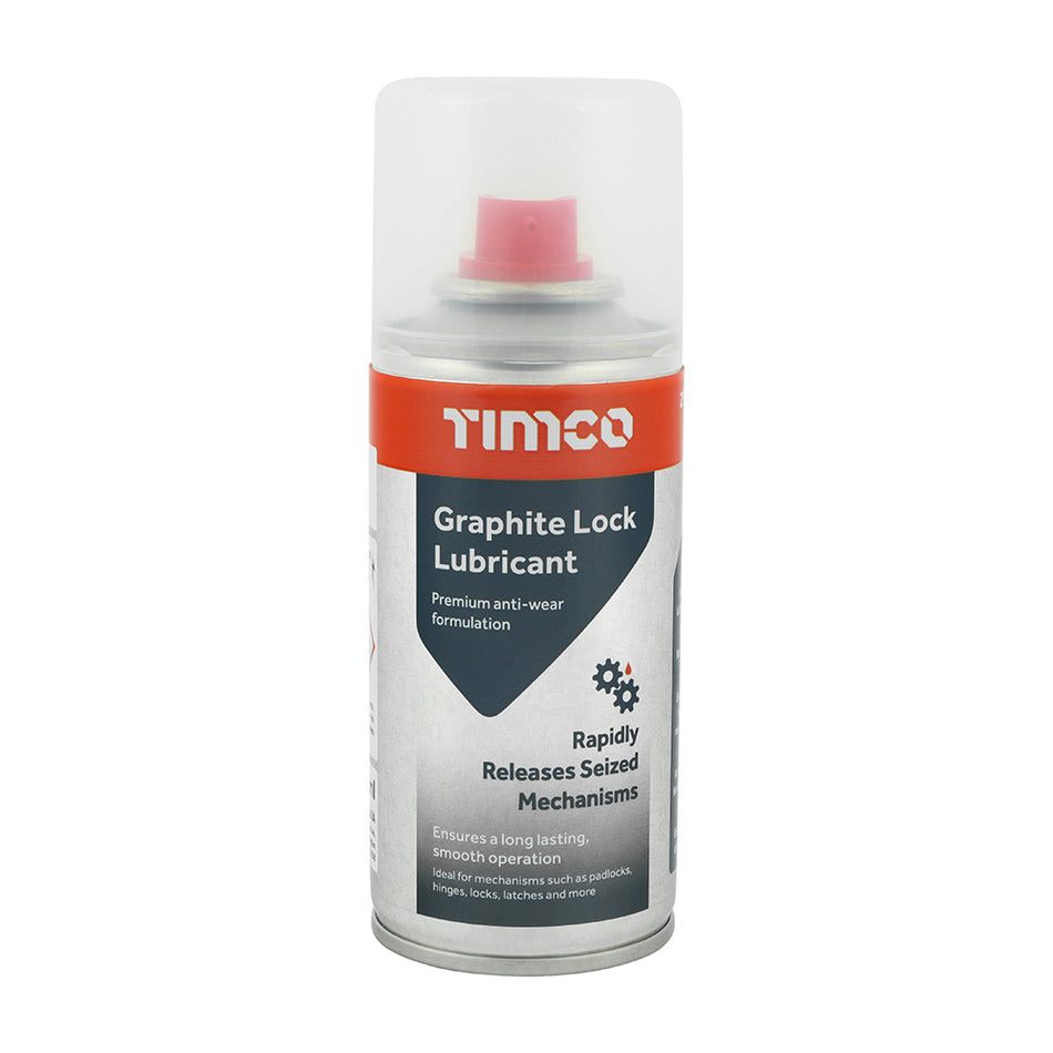 A graphite lock lubricant engineered to penetrate locking, hinging and latching mechanisms, ensuring long lasting, smooth operation. Containing microscopic graphite grains to prevent seizing and stop a build up of grime. Ideal for mechanisms such as padlocks, hinges, locks, latches and more.