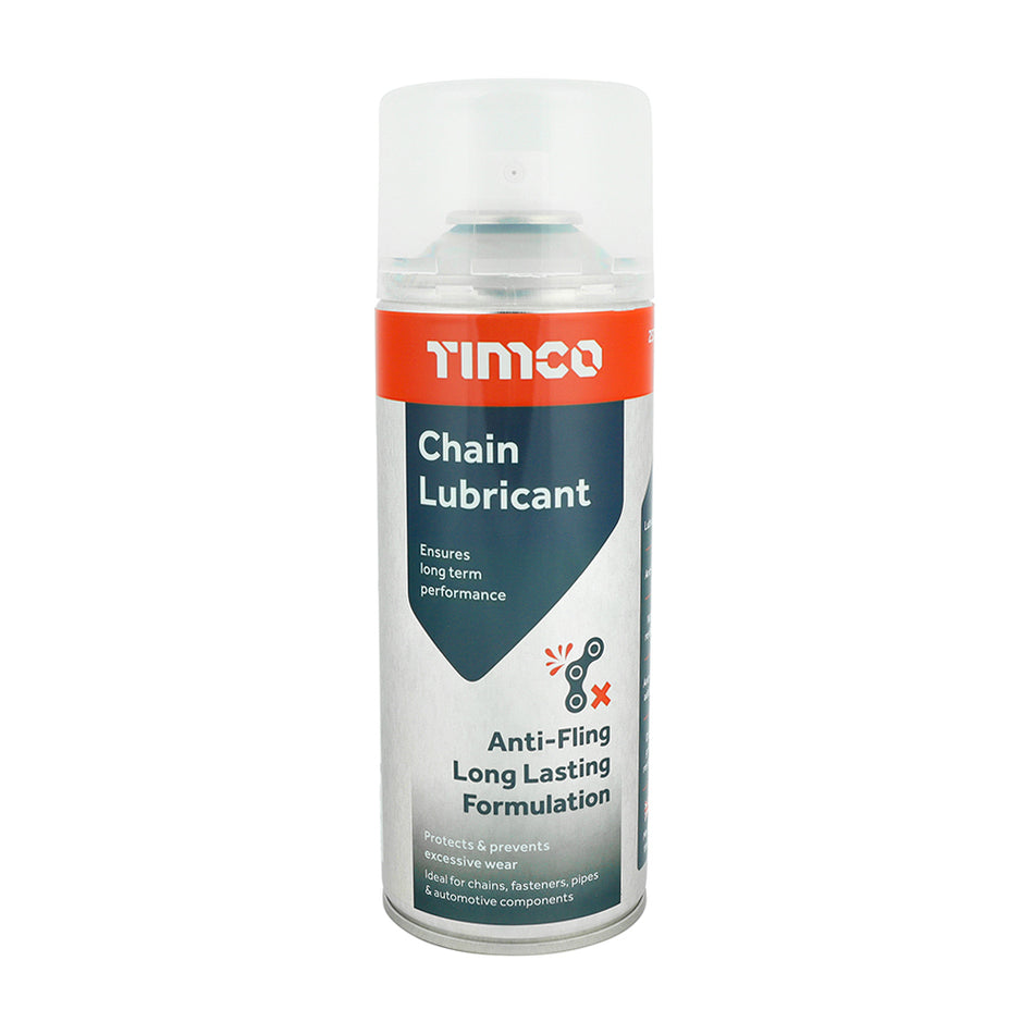 TIMCO Chain Lubricant is designed to penetrate, maintain, protect and clean chain, wire rope and moving metal parts. The high viscosity formula gives excellent lubricant retention, preventing "fling off" and unnecessary wear and maintenance. 
Ideal for chain, gears, wire rope, pulleys, rollers, bearings and more.