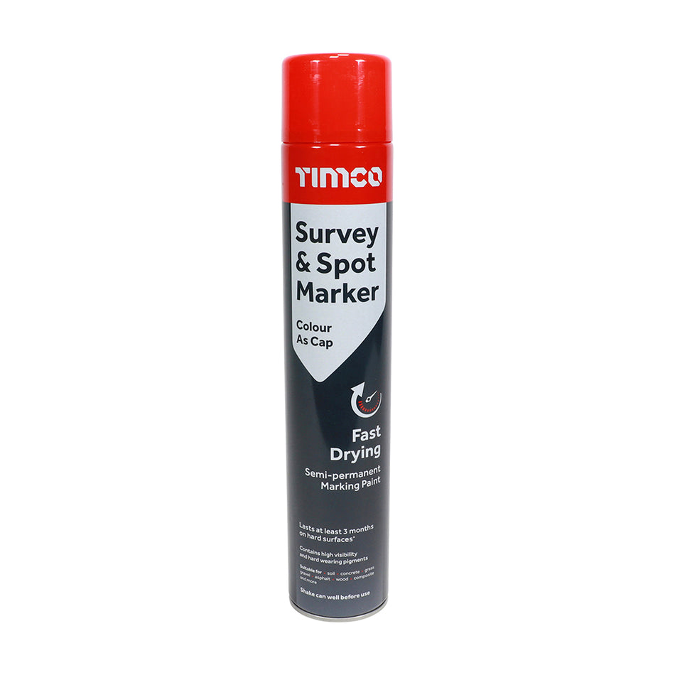 A rapid drying marking paint for applying semi-permanent markings to soil, grass, concrete and most hard surfaces. 
Ideal for a variety of uses including: highway maintenance, site excavation, turf marking, landscaping and marking cable positions prior to drilling and cutting. 
Lasts at least 3 months on most hard surfaces.  Applications to wet and damp surfaces may decrease performance.