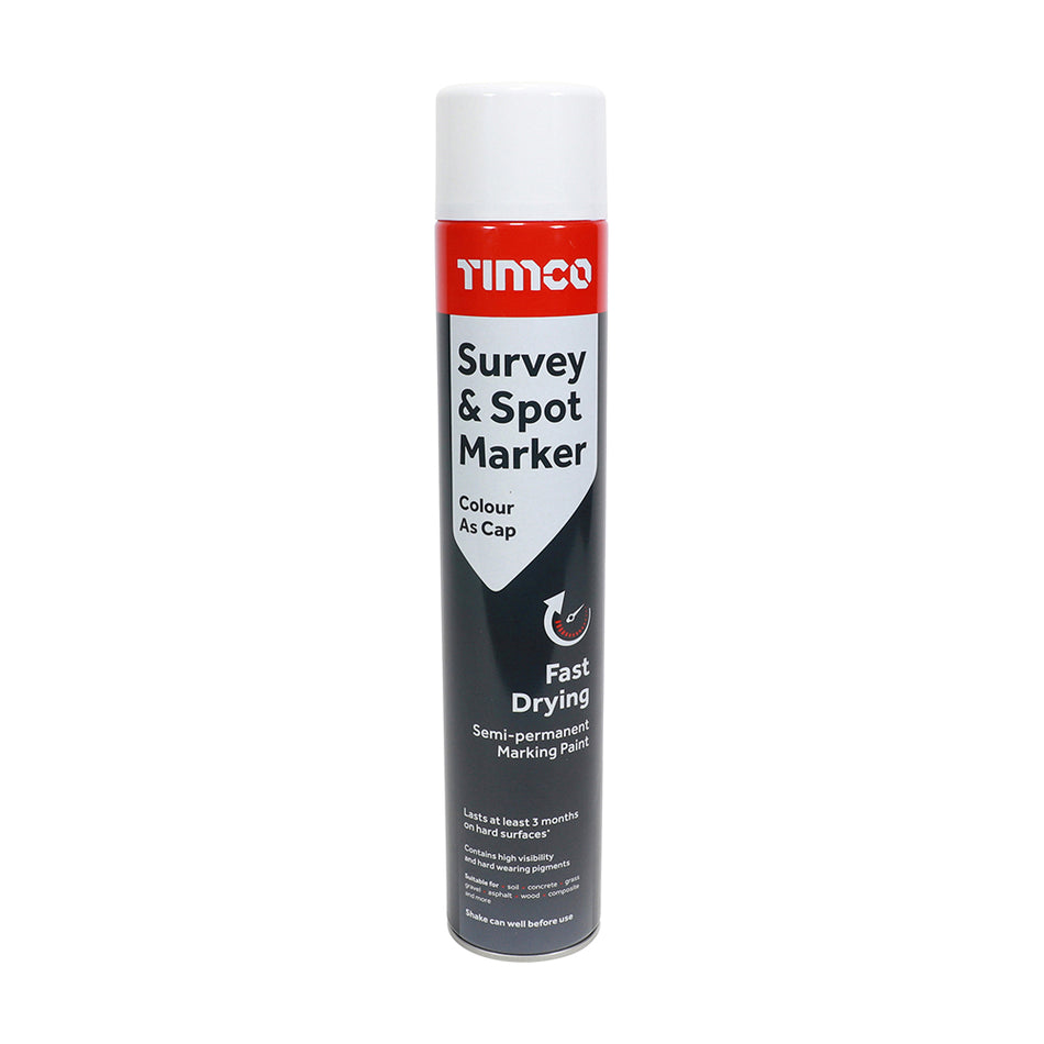 A rapid drying marking paint for applying semi-permanent markings to soil, grass, concrete and most hard surfaces. 
Ideal for a variety of uses including: highway maintenance, site excavation, turf marking, landscaping and marking cable positions prior to drilling and cutting. 
Lasts at least 3 months on most hard surfaces.  Applications to wet and damp surfaces may decrease performance.