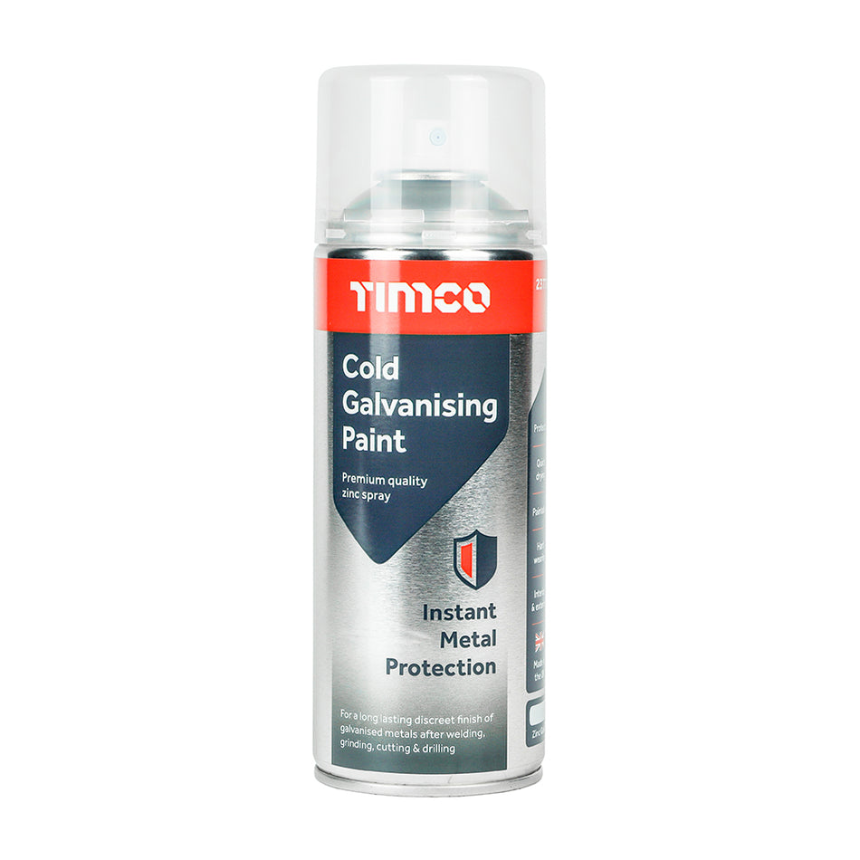 TIMCO Cold Galvanising Paint is a premium quality zinc spray that gives excellent corrosion resistance, as either a primer or topcoat of metals after grinding, welding, cutting and drilling.  Ideal for threaded fasteners, exposed metal edges and welds, conduit, fencing and railings, gates, signs, rails and more.