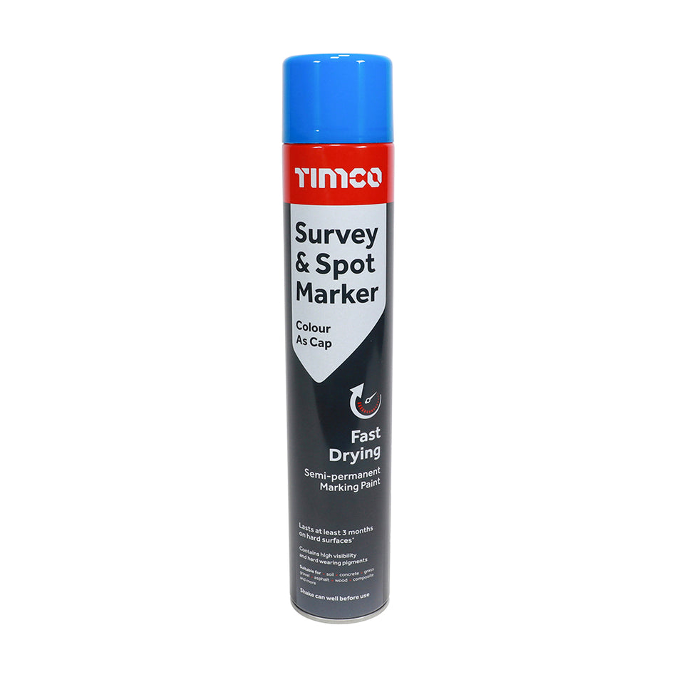 A rapid drying marking paint for applying semi-permanent markings to soil, grass, concrete and most hard surfaces. 
Ideal for a variety of uses including: highway maintenance, site excavation, turf marking, landscaping and marking cable positions prior to drilling and cutting. 
Lasts at least 3 months on most hard surfaces.  Applications to wet and damp surfaces may decrease performance.