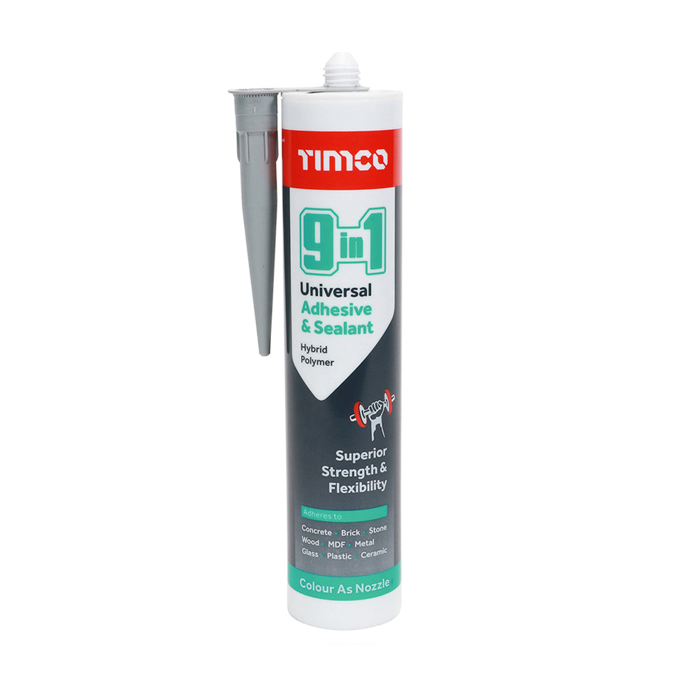 TIMCO 9 in 1 Universal Adhesive & Sealant has been developed to give superior bonding and sealing performance to all building materials, even in wet conditions. The advanced formula is extremely versatile, allowing the product to be used as a replacement for both traditional adhesives and sealants, whilst giving a professional finish. 