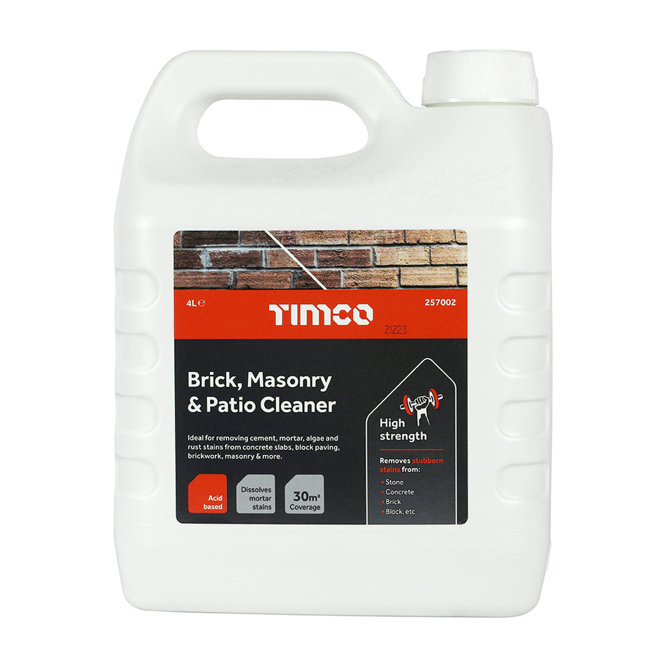 A heavy duty acid based cleaner for removing dirt, grime and unwanted stains from stone, concrete, bricks and blocks.
Ideal for removing leaf stains from patio slabs, stubborn algae from block paving, cement and mortar stains from brickwork and rust marks.