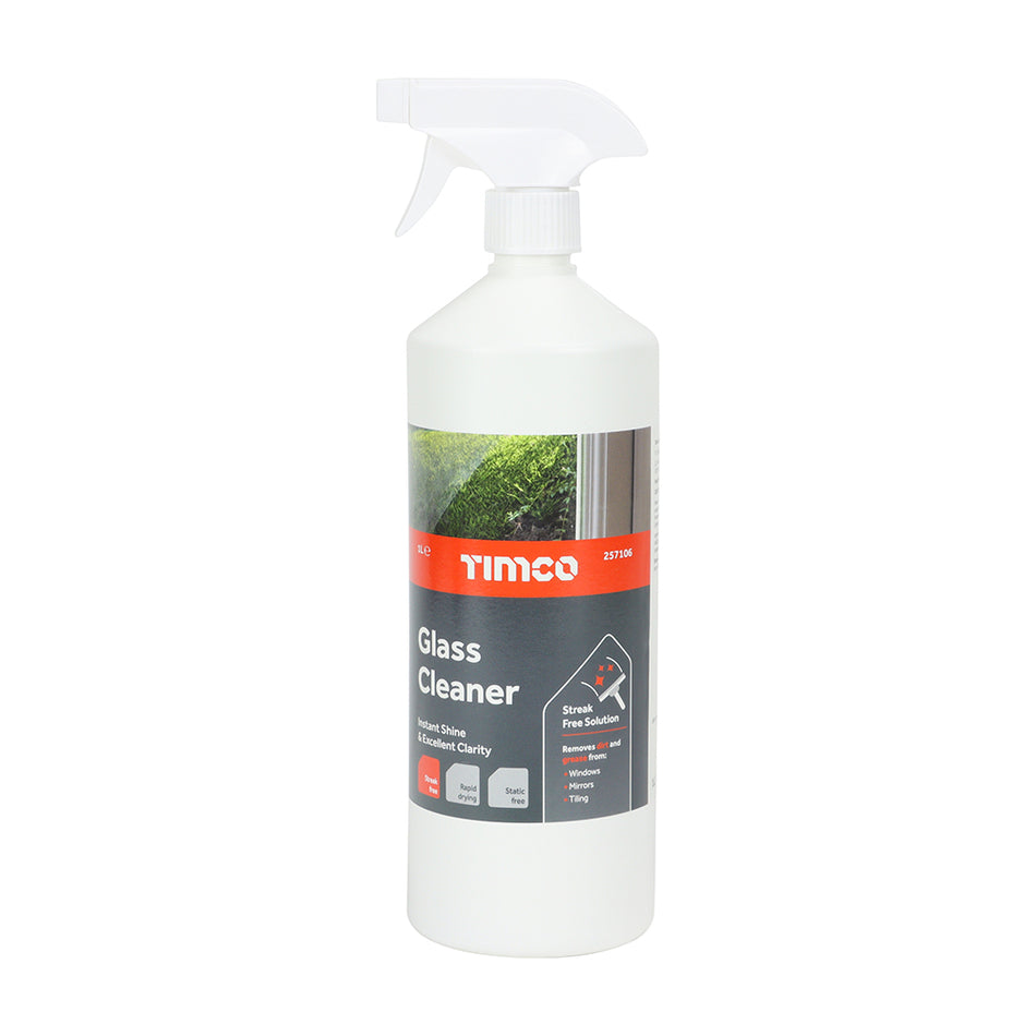 TIMCO Glass Cleaner, Streak Free Spray for Quickly Removing Grease and Dirt from Glass and Mirrors - 1L