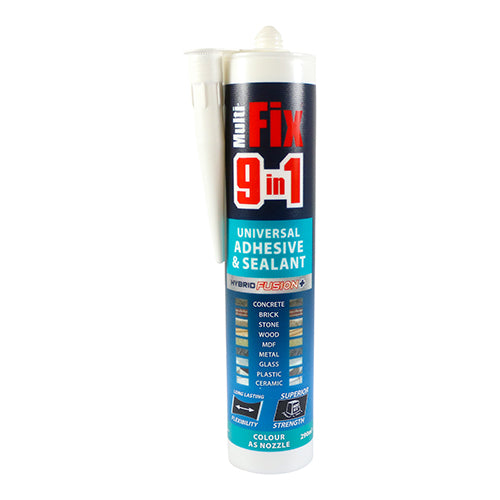 TIMCO 9 in 1 Universal Adhesive & Sealant has been developed to give superior bonding and sealing performance to all building materials, even in wet conditions. The advanced formula is extremely versatile, allowing the product to be used as a replacement for both traditional adhesives and sealants, whilst giving a professional finish. 