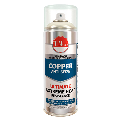 TIMCO Copper Anti-Seize is a premium pure copper lubricant with a graphite additive, suspended in a high quality grease. It maintains and protects steel, stainless steel, cast iron, copper & brass components from high temperatures, corrosion and seizure. 
The graphite additive allows for easy assembly and dismantling of a wide range of metal applications.
Ideal for all automotive, industrial and construction uses including: threaded fasteners, b