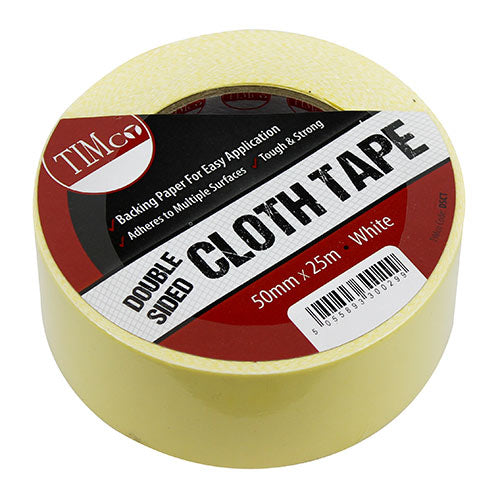 A strong double sided cloth tape designed to stick two surfaces together where an invisible joint is required. Ideal for fixing carpets, signs and protective sheeting to multiple surfaces. (Backing tape is yellow). 