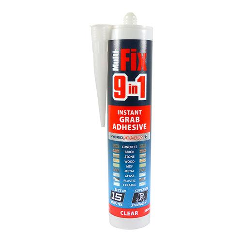 TIMCO 9 in 1 Instant Grab Adhesive has been developed to give superior rapid bonding strength to all building materials, even in wet conditions. The discreet crystal clear and instant grab formula eliminates the need for permanent support and can be painted over almost immediately. Ideal for worktop backsplashes, decorative trims, window boards, plinths, pelmets and more.